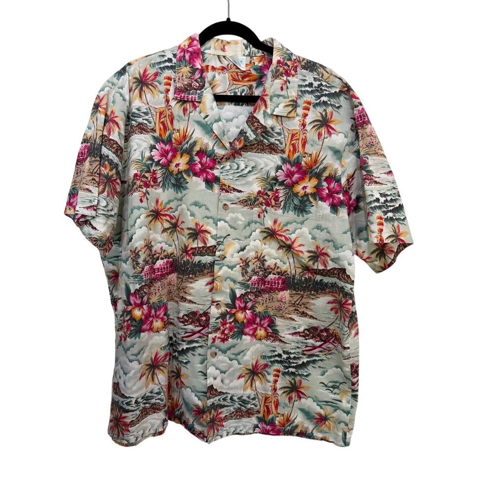 Vintage Jade Fashion Button Down Shirt Hawaiian Floral Print Multicolor Size 3XL